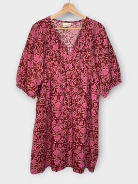 Universal Thread Short Popover Dress M Pockets 100% Cotton V-neck Floral